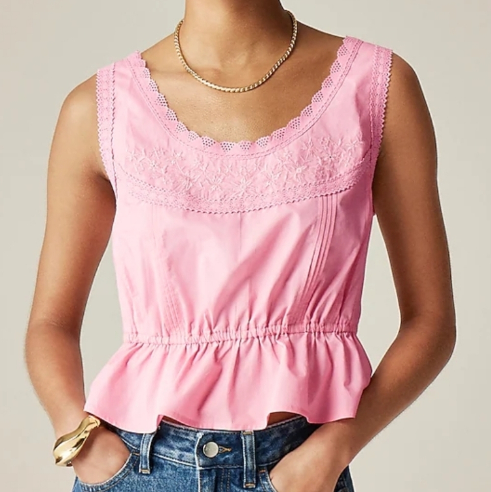 NWT J.Crew Flutter Hem Tank Top in Cotton Poplin Pink XS